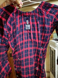 Checkered Flared Sleeve Top