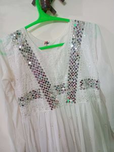 White Mirror Work Kurta Set