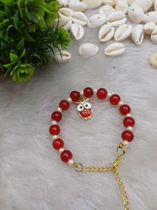 Red Owl Charm Beaded Bracelet