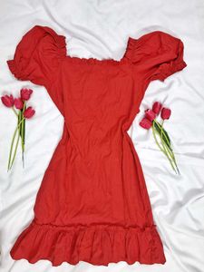 Red Ruffled Midi Dress