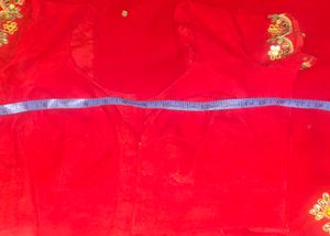 Red Embroidered Saree With Blouse