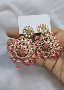 PASTEL PINK KUNDAN &amp; PEARLS DANGLERS 🎀