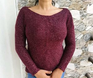 Women Boat Neck Maroon Woollen Top