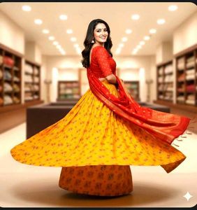 Festive Yellow & Red Lehenga Choli Set