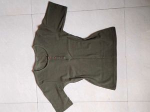Olive Ribbed Henley Tee