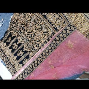 Pink &amp; Black Velvet Lehenga