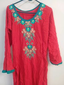 Combo Red Kurta And Denim shirt