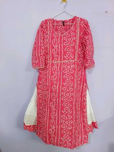 Pink Bandhani Kurta And Skirt Set