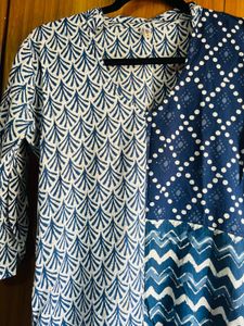 Blue Printed Ethnic Kurta Dress