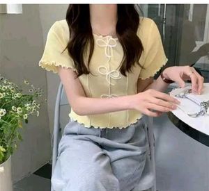 Yellow Bow Detail Lettuce Edge Top