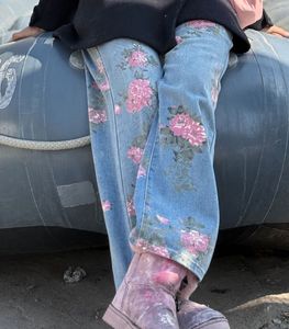 Floral Print Denim Jeans