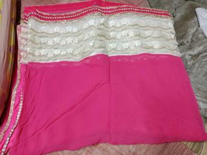 Pink & Cream Embellished Sari