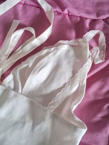 White Cami With Lace And Bow Tie Cropped