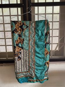 Tussar Silk Green And Cream Saree