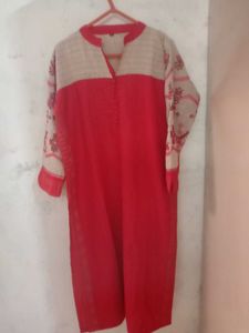 Red and Greyish Brown Kurta