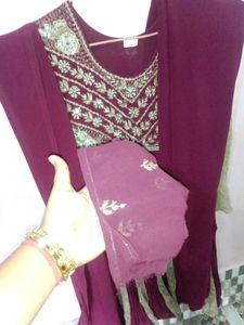 Dark Marjenta Anarkali With Embroidery