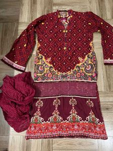 Elegant Maroon Printed Kurta Set