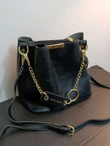 Black Bucket Bag with Gold Accents