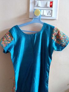 Embroidered A-Line Dress With Chudi Pant
