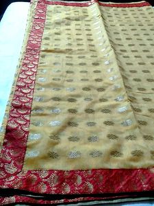 Elegant Red &amp; Gold Sari Fabric