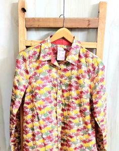 Light Yellow Printed Cotton Shirt Size-36