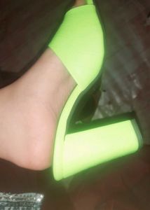 Neon Green Heeled Mules
