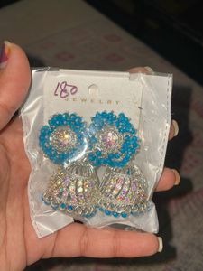 Teal Jhumka Earrings