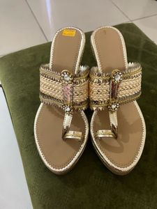 New Gold Wedge Bridal Heel Sandals With Sticker