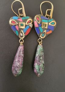 Natural Ruby zoisite  Heart Drop Earrings