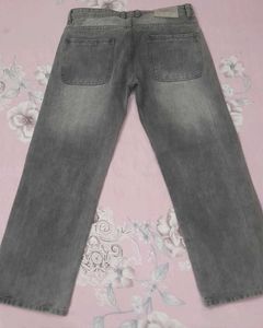Grey Straight-Leg Denim Jeans