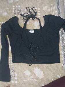 Black Long Sleeve Corset Style Top