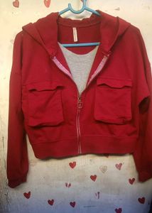 Red Zip-Up Hoodie.Cool and great for layering over