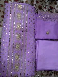 Lavender Mirrorwork Unstitched Dress