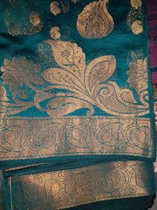 Teal &amp; Gold Brocade Saree