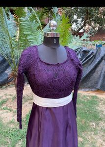 Elegant Purple Lace &amp; Satin Gown