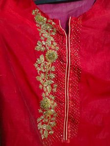 Red Embroidered Kurta
