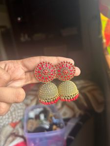 Red & Gold Jhumka Earrings