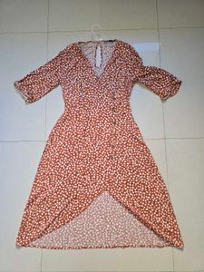 Brown Floral Wrap Dress