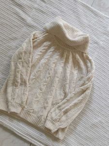 Cream Cable Knit Turtleneck Sweater