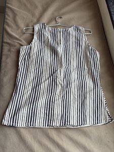 AND Cotton Grey &amp; Off-White Striped Sleeveless Top