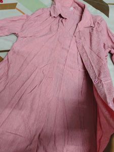 Pink Asymmetrical Hem Shirt Dress
