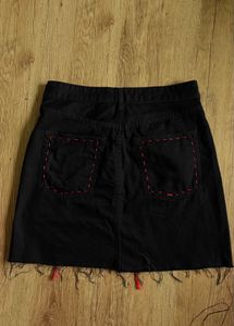 Black Heart Denim Skirt - Hand Embroidered