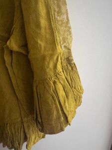 Mustard Yellow Lace-Detail Peplum Top