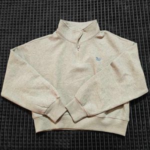 Grey Cropped Half-Zip