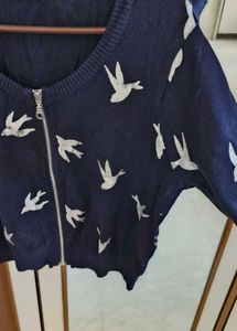 Hush Bird Print Zip Cardigan/ Shrug