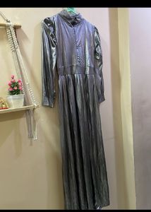 Shiny Silver Long Slit Dress