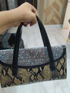 Stylish Snake Print &amp; Rhinestone Handbag