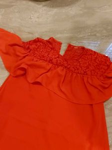 Coral Off-Shoulder Ruffle Dress