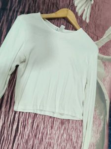 H&M White Long Sleeve Crop Top