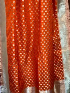 Pure Banarasi Orange &amp; Gold Dupatta